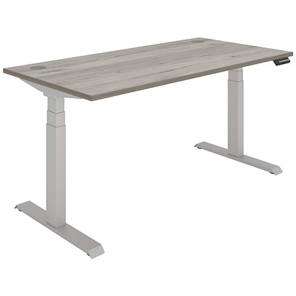 Polaris Dual Motor Sit-Stand Desk, Silver Leg, 1600mm, Grey Oak Top