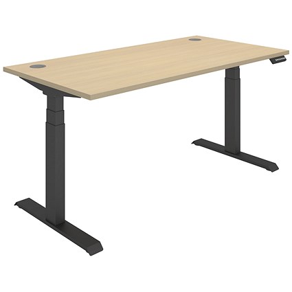 Polaris Dual Motor Sit-Stand Desk, Black Leg, 1600mm, Oak Top