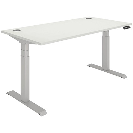Polaris Dual Motor Sit-Stand Desk, Silver Leg, 1600mm, White Top