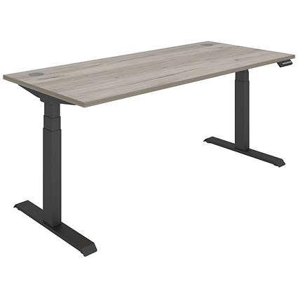 Polaris Dual Motor Sit-Stand Desk, Black Leg, 1800mm, Grey Oak Top