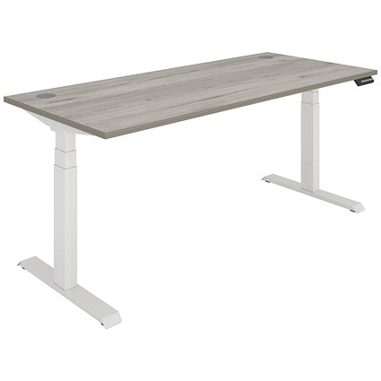 Polaris Dual Motor Sit-Stand Desk, White Leg, 1800mm, Grey Oak Top
