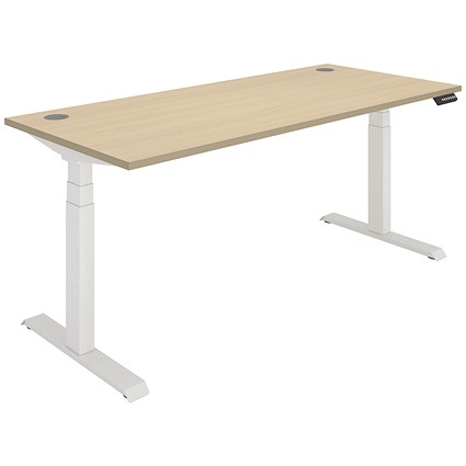 Polaris Dual Motor Sit-Stand Desk, White Leg, 1800mm, Oak Top