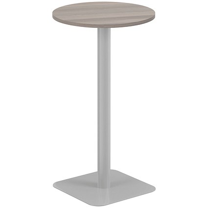 Jemini Origin Round Table, 600mm Wide, 1145mm High, Silver Leg, Grey Oak