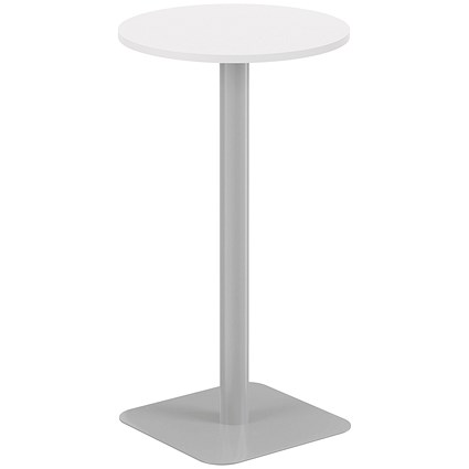 Jemini Origin Round Table, 600mm Wide, 1145mm High, Silver Leg, White