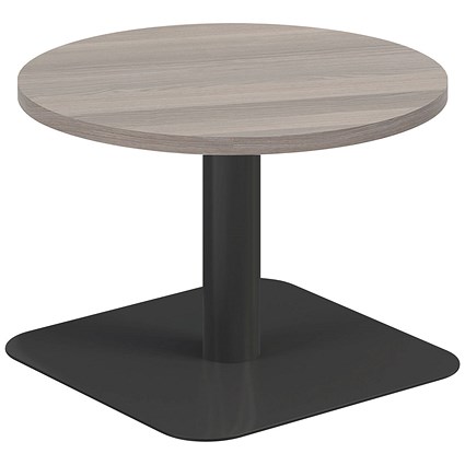 Jemini Origin Round Table, 600mm Wide, 430mm High, Black Leg, Grey Oak