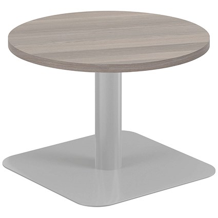 Jemini Origin Round Table, 600mm Wide, 430mm High, Silver Leg, Grey Oak Jemini Origin Round Table, 600mm Wide, 430mm High, Silver Leg, Grey Oak