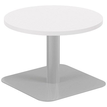 Jemini Origin Round Table, 600mm Wide, 430mm High, Silver Leg, White