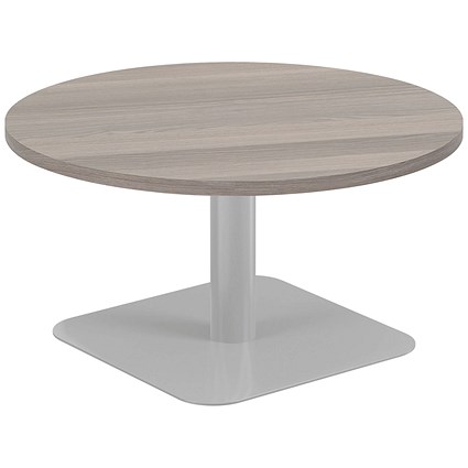 Jemini Origin Round Table, 800mm Wide, 430mm High, Silver Leg, Grey Oak