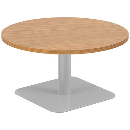 Jemini Origin Round Table, 800mm Wide, 430mm High, Silver Leg, Oak