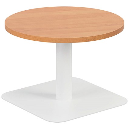 Jemini Origin Round Table, 600mm Wide, 430mm High, White Leg, Beech Jemini Origin Round Table, 600mm Wide, 430mm High, White Leg, Beech
