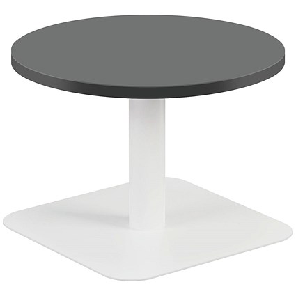 Jemini Origin Round Table, 600mm Wide, 430mm High, White Leg, Black