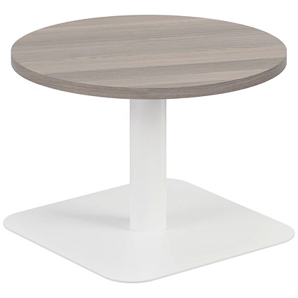 Jemini Origin Round Table, 600mm Wide, 430mm High, White Leg, Grey Oak