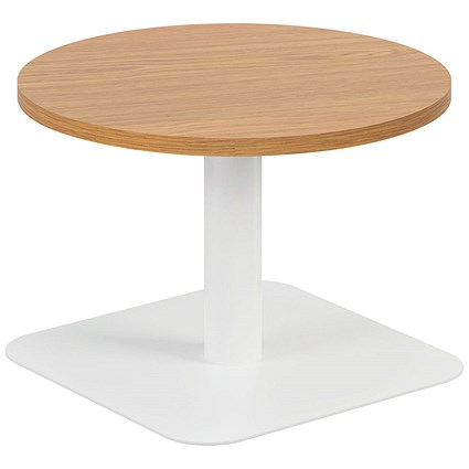 Jemini Origin Round Table, 600mm Wide, 430mm High, White Leg, Oak