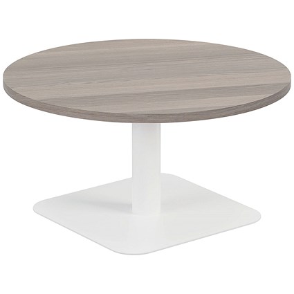 Jemini Origin Round Table, 800mm Wide, 430mm High, White Leg, Grey Oak