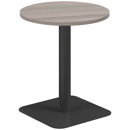 Jemini Origin Round Table, 600mm Wide, 725mm High, Black Leg, Grey Oak