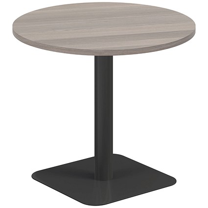 Jemini Origin Round Table, 800mm Wide, 725mm High, Black Leg, Grey Oak