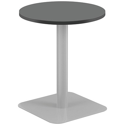 Jemini Origin Round Table, 600mm Wide, 725mm High, Silver Leg, Black