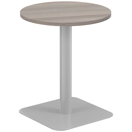 Jemini Origin Round Table, 600mm Wide, 725mm High, Silver Leg, Grey Oak