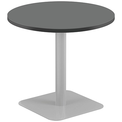 Jemini Origin Round Table, 800mm Wide, 725mm High, Silver Leg, Black