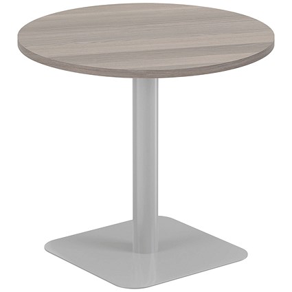 Jemini Origin Round Table, 800mm Wide, 725mm High, Silver Leg, Grey Oak