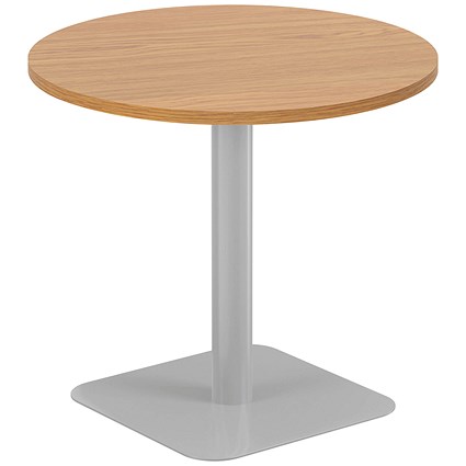 Jemini Origin Round Table, 800mm Wide, 725mm High, Silver Leg, Oak