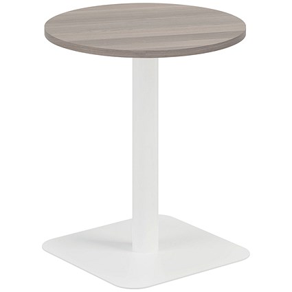 Jemini Origin Round Table, 600mm Wide, 725mm High, White Leg, Grey Oak