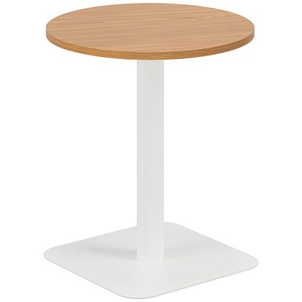 Jemini Origin Round Table, 600mm Wide, 725mm High, White Leg, Oak