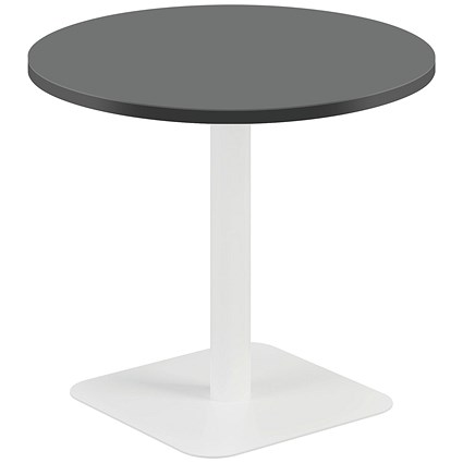 Jemini Origin Round Table, 800mm Wide, 725mm High, White Leg, Black
