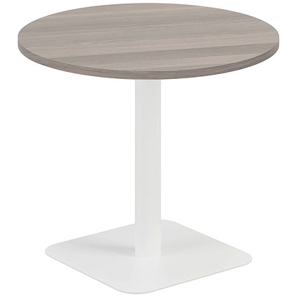 Jemini Origin Round Table, 800mm Wide, 725mm High, White Leg, Grey Oak