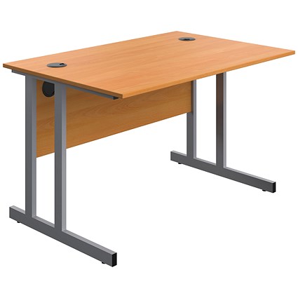 Serrion 1200mm Rectangular Desk, Silver Double Cantilever Legs, Beech