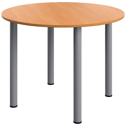 Serrion Pole Leg Round Meeting Table, 1000mm Wide, Beech