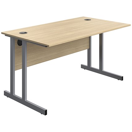 Serrion 1400mm Rectangular Desk, Silver Double Cantilever Legs, Oak