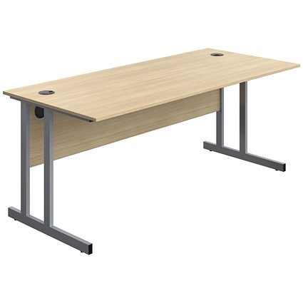 Serrion 1800mm Rectangular Desk, Silver Double Cantilever Legs, Oak
