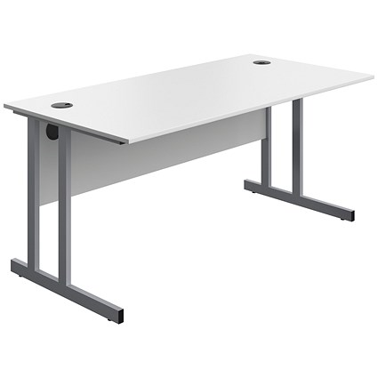 Serrion 1600mm Rectangular Desk, Silver Double Cantilever Legs, White