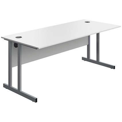 Serrion 1800mm Rectangular Desk, Silver Double Cantilever Legs, White