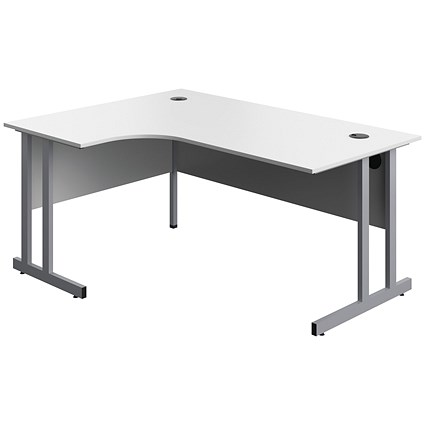 Serrion 1600mm Corner Desk, Left Hand, Silver Cantilever Legs, White