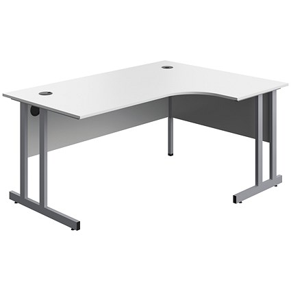 Serrion 1600mm Corner Desk, Right Hand, Silver Cantilever Legs, White