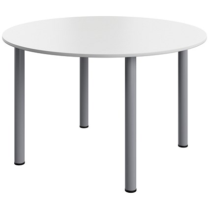 Serrion Pole Leg Round Meeting Table, 1200mm Wide, White
