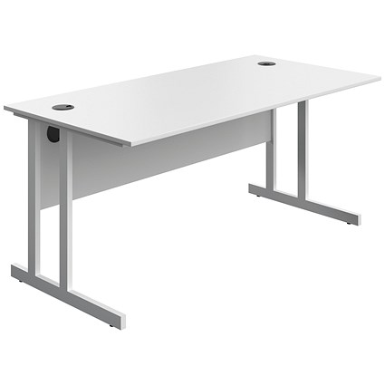 Serrion 1600mm Rectangular Desk, White Double Cantilever Legs, White