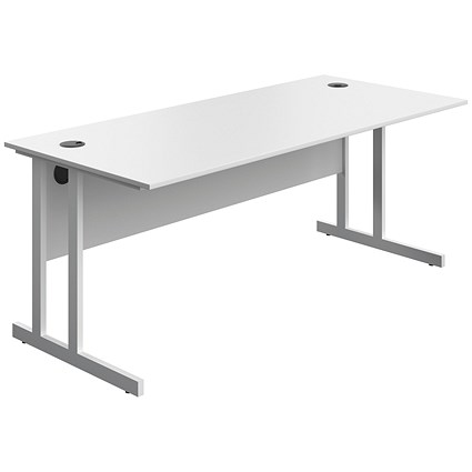 Serrion 1800mm Rectangular Desk, White Double Cantilever Legs, White