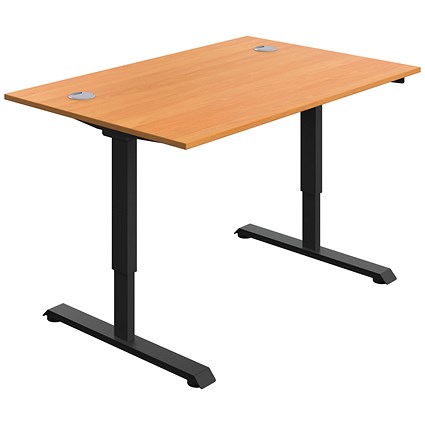 Serrion Single Motor Sit-Stand Desk, Black Leg, 1200mm, Beech Top