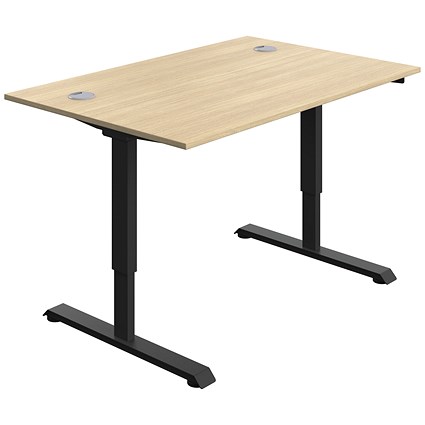 Serrion Single Motor Sit-Stand Desk, Black Leg, 1200mm, Oak Top