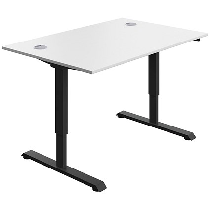 Serrion Single Motor Sit-Stand Desk, Black Leg, 1200mm, White Top