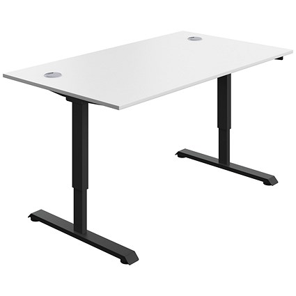 Serrion Single Motor Sit-Stand Desk, Black Leg, 1400mm, White Top