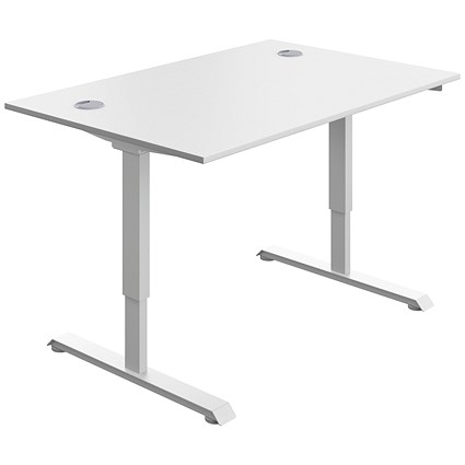 Serrion Single Motor Sit-Stand Desk, White Leg, 1200mm, White Top