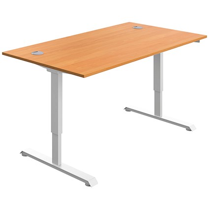 Serrion Single Motor Sit-Stand Desk, White Leg, 1400mm, Beech Top