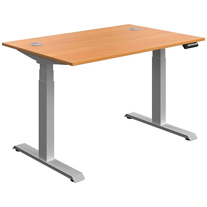 Serrion Dual Motor Sit-Stand Desk, Silver Leg, 1200mm, Beech Top