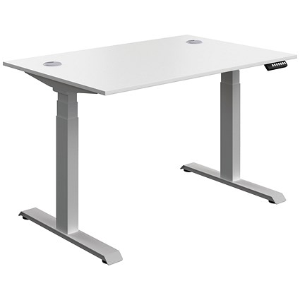 Serrion Dual Motor Sit-Stand Desk, Silver Leg, 1200mm, White Top