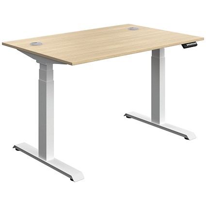 Serrion Dual Motor Sit-Stand Desk, White Leg, 1200mm, Oak Top
