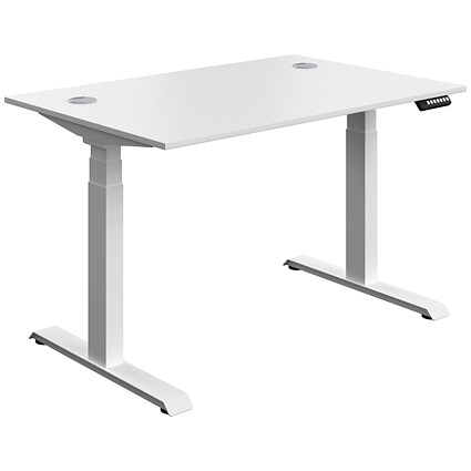 Serrion Dual Motor Sit-Stand Desk, White Leg, 1200mm, White Top